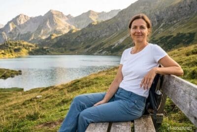 Frau sitzt entspannt in der Natur als Symbol für innere Stärke und Selbstvertrauen als Frau