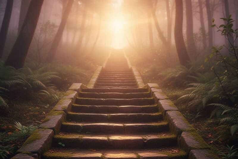 Treppe nach oben mit ersten Schritten – erste Schritte mehr Selbstvertrauen gewinnen durch kleine Erfolge