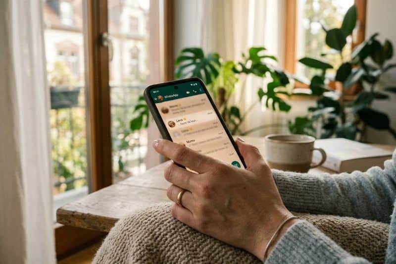 Eine Frau hält ihr Smartphone mit einer ungelesenen Nachricht – Symbol für das Schweigen nach einem Konfliktgespräch mit der Freundin